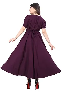 QENA New Aline Maxi Plain Dress for Women in All Trendy Colours Dark Purple-thumb1