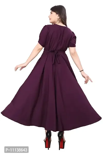 QENA New Aline Maxi Plain Dress for Women in All Trendy Colours Dark Purple-thumb2