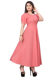 QENA New Aline Maxi Plain Dress for Women in All Trendy Colours Pink-thumb3