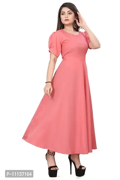 QENA New Aline Maxi Plain Dress for Women in All Trendy Colours Pink-thumb4