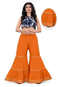 QENA Women's Rayon Flared Sharara Palazzo (Free Size) Orange-thumb2