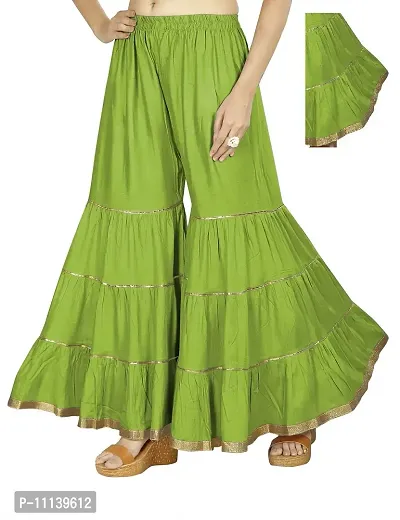 QENA Womens Rayon Sharara Palazzo (Free Size) up to 26 inch to 46 inch Green