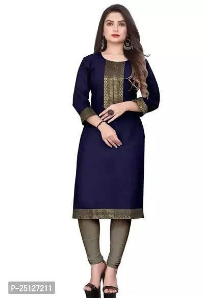 Elegant Navy Blue Cotton Solid Straight Kurti For Women