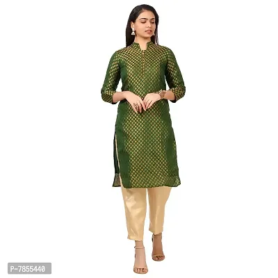 Emeris Women's Straight Chanderi Kurta With Pant (Large, Green)