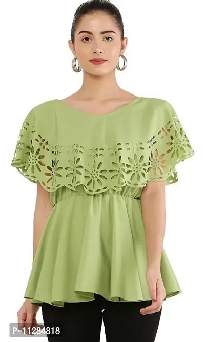 Alluring Green Crepe Cut Work Tops For Women