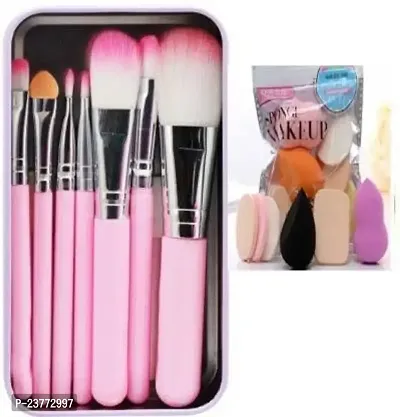 Smietrz 7 Pcs Soft Bristles Pink Makeup Brushes Set with Pack of 6in1 Makeup Sponges Beauty Blender - (Pack of 13)