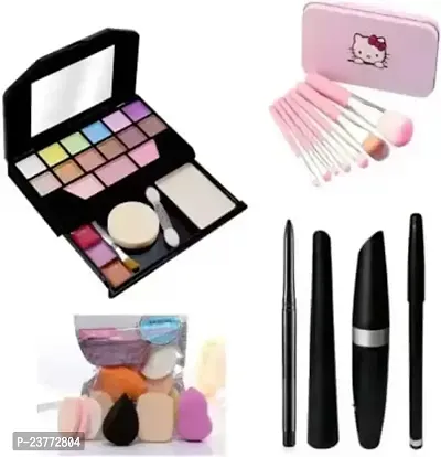 SmieTrz Makeup Kit ,Brushes,Sponges + EyeLiner  Kajal  Mascara  Eye Brow Pencil-thumb2