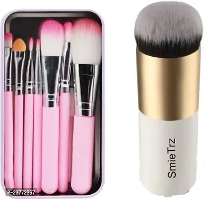SmieTrz?Make-Up Brushes with black tin box  1 PC Blush Foundation Brush (Pack of 8)-thumb0