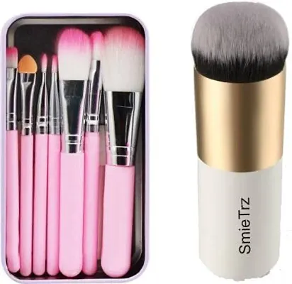 SmieTrz?Make-Up Brushes with black tin box  1 PC Blush Foundation Brush (Pack of 8)