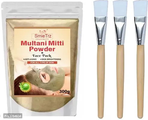 SMIETRZ Multani Mitti Face Pack for Hydrating  Glowing Oil Control - 300 gm With 3 Brush| Suits All Skin Types | Paraben-Free | No Silicones | No Sulphates