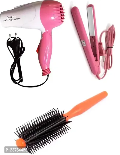 SMIETRZ Foldable Hair Dryer 1000 Watt Multicolor  Professional Electric Hair Curler and Professional Mini Straightener - Hair Dryer, Hair Curler, Hair Straightener Combo Pack-thumb0