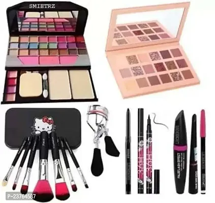 SmieTrz Kajal,Eyeliner,Curler,Brush,Makeup,kit,Eyeshadow,Blusher,Compact,Lip GlossShadow Combo (Pack of 16)-thumb2