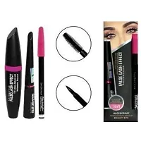 Smietrz 6155 Multicolour Makeup Kit and 7 Black Makeup Brushes Set, 3in1 Eyeliner, Mascara, Eyebrow Pencil with 2 Pink Beauty Blenders - (Pack of 13)-thumb3