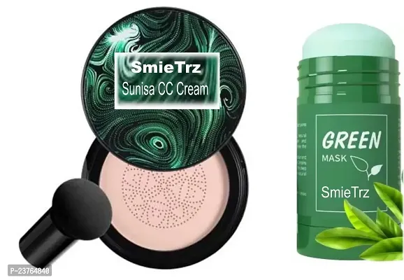 SMIETRZ Oil Control Compact Powder - All Day Matte Finish Face Makeup With Green Tea Stick Oil Control Deep Clean Purifying Solid Mask Skincare Combo Pack For Men  Women-thumb0