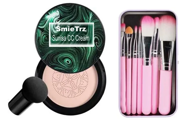 SMIETRZ Oil Control Compact Powder - All Day Matte Finish Face Makeup With Hello Kitty Pink Makeup Brushes Set In Combo Pack For Women  Girls | All Skin Types