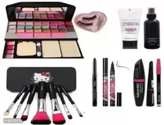 SMIETRZ 7pcs Makeup Hello Kitty Brush set with TYA 6155 makeup kit, Primer, Fixer, Kajal, 36H Eyeliner?In Combo Pack