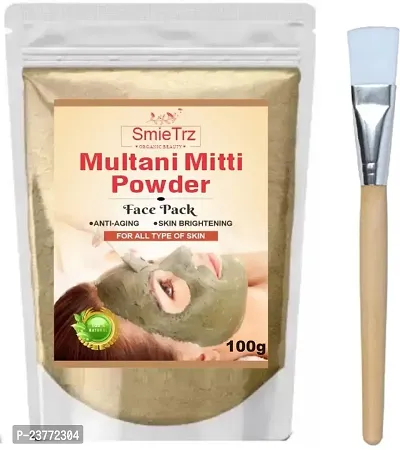 SMIETRZ Multani Mitti Face Pack for Hydrating  Glowing Oil Control - 100 gm With 1 Brush| Suits All Skin Types | Paraben-Free | No Silicones | No Sulphates-thumb0