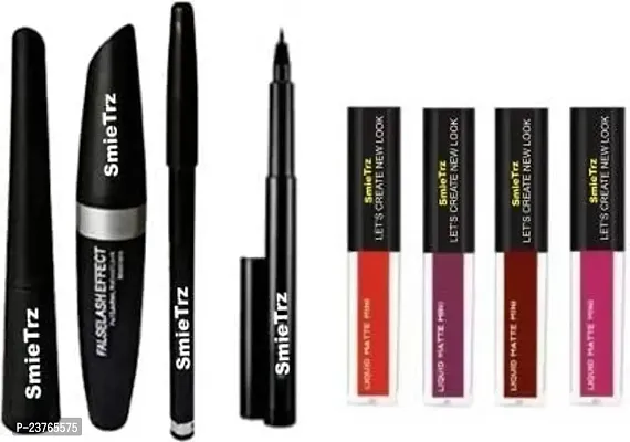 SMIETRZ Matte Liquid EyeLiner  Mascara  KaJal  Eyebrow Pencil BlacK (4in1) 4.5 ml??(Black)