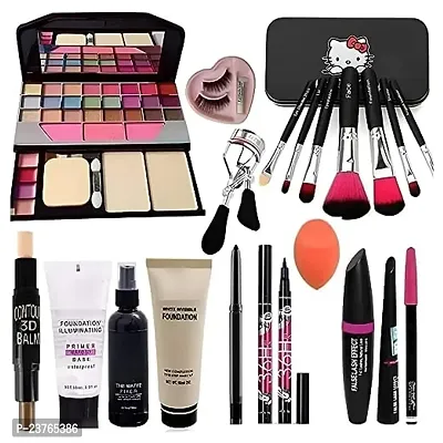 Smietrz ?6155 Makeup Kit and 7 Black Makeup Brushes, Matte Fixer, Primer, Contour, Foundation, 3in1 Eyeliners Combo, Kajal 36H Eyeliner, Eyelash with Makeup Sponge - (Pack of 19)-thumb0