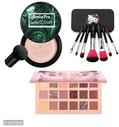 SMIETRZ Compact Powder With Brushes Set Hello Kitty Storage Case And Nude Eyeshadow In Combo Pack For Women  Girls | All Skin Types