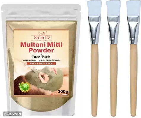 SMIETRZ Multani Mitti Face Pack for Hydrating  Glowing Oil Control - 200 gm With 3 Brush| Suits All Skin Types | Paraben-Free | No Silicones | No Sulphates