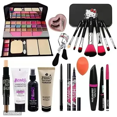 Smietrz Makeup kit-7pcs Makeup Brush,Eyeshadow,3D contour,Primer, Fixer, Foundation, Kajal,Waterproof Sketch eyeliner,3in1 (Eyeliner, Mascara,Pencil), Eyelashes glue with curler and blander(14 Pack)