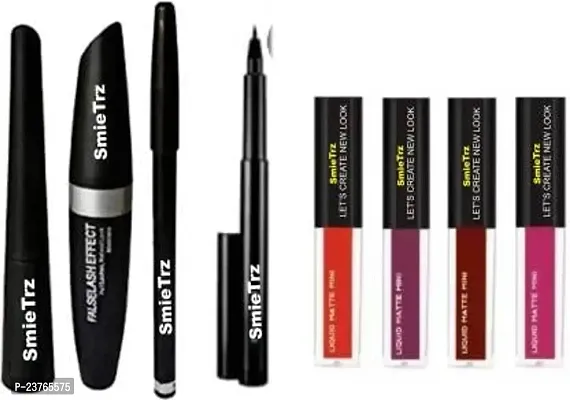 SMIETRZ Matte Liquid EyeLiner  Mascara  KaJal  Eyebrow Pencil BlacK (4in1) 4.5 ml??(Black)-thumb2