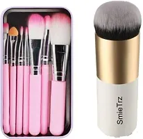 SmieTrz?Make-Up Brushes with black tin box  1 PC Blush Foundation Brush (Pack of 8)-thumb1