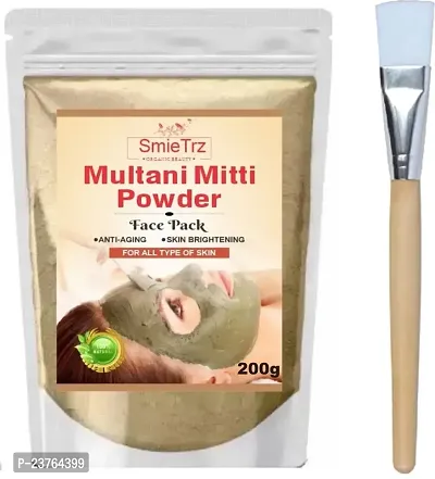 SMIETRZ Multani Mitti Face Pack for Hydrating  Glowing Oil Control - 200 gm With 1 Brush| Suits All Skin Types | Paraben-Free | No Silicones | No Sulphates