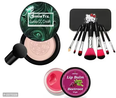 SMIETRZ Compact Powder With Brushes Set And Beetroot Lip Balm 10Gm In Combo Pack