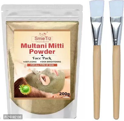 SMIETRZ Multani Mitti Face Pack for Hydrating  Glowing Oil Control - 200 gm With 2 Brush| Suits All Skin Types | Paraben-Free | No Silicones | No Sulphates