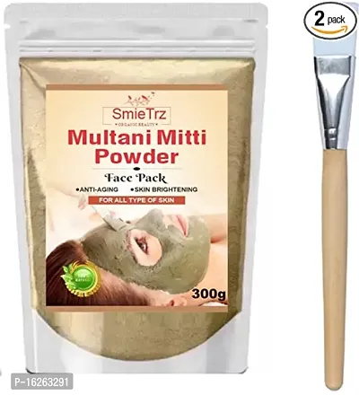 SMIETRZ Multani Mitti Face Pack for Hydrating  Glowing Oil Control - 300 gm With 1 Brush| Suits All Skin Types | Paraben-Free | No Silicones | No Sulphates-thumb0