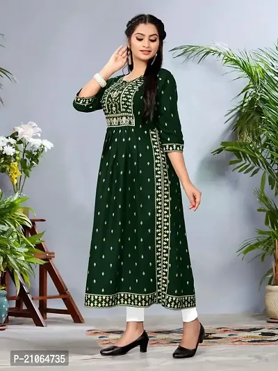 NIVANSH Fashion Women's Regular Printed Straight Rayon Stitched Kurti (Green) Size XXX-Large-thumb2