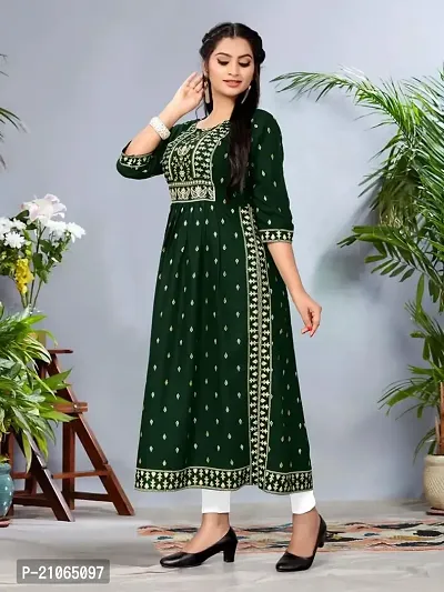 NIVANSH Fashion Women's Regular Printed Straight Rayon Stitched Kurti (Green) Size X-Large-thumb2