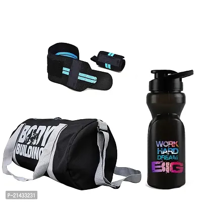 AV Brands Gym Bag Body Building, Sippers Bottle  Wrist Band Full kit Gym  Fitness Kit-thumb0