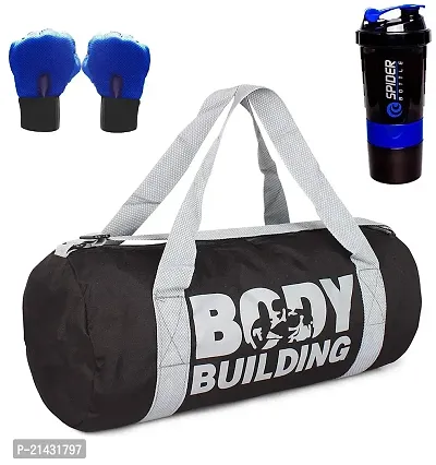 Av Brands Sports Combo of (Black) Body Building Gym Bag with Gloves (Blue) and Spider Shaker Bottle(Blue) Gym and Fitness Kit-thumb0