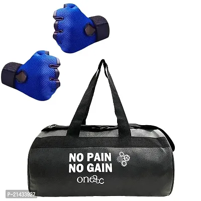 No Pain No Gain Black Leather Gym Bag Gym Gloves Blue-thumb0
