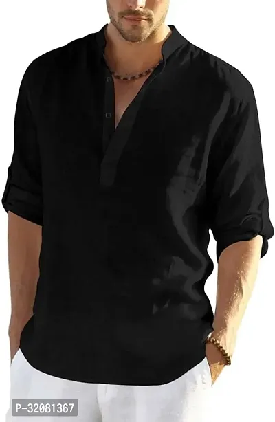 Stylish Black Cotton Blend Solid Short Kurta For Men-thumb0