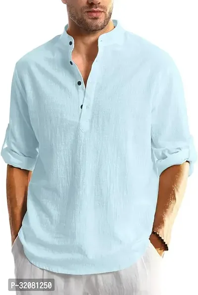 Stylish Blue Cotton Blend Solid Short Kurta For Men-thumb0