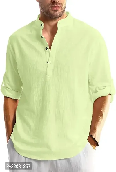 Stylish Light Green Cotton Blend Solid Short Kurta For Men-thumb0