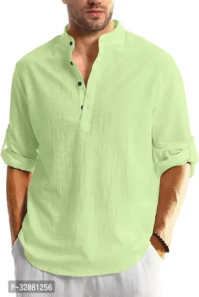 Stylish Light Green Cotton Blend Solid Short Kurta For Men-thumb0