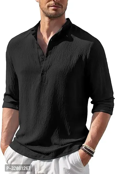 Stylish Black Popcorn Solid Short Kurta For Men-thumb0