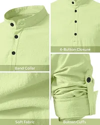 Stylish Light Green Cotton Blend Solid Short Kurta For Men-thumb1