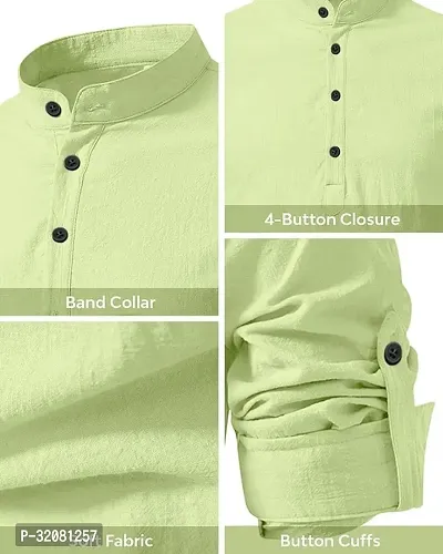 Stylish Light Green Cotton Blend Solid Short Kurta For Men-thumb2