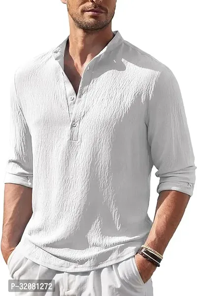 Stylish White Popcorn Solid Short Kurta For Men