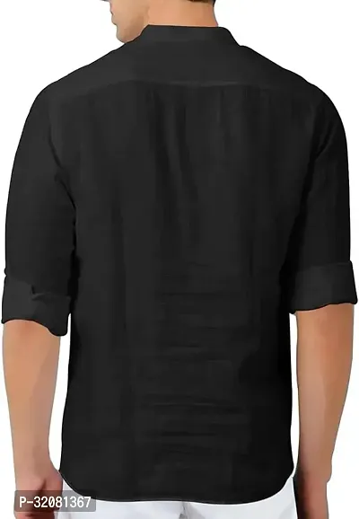 Stylish Black Cotton Blend Solid Short Kurta For Men-thumb2