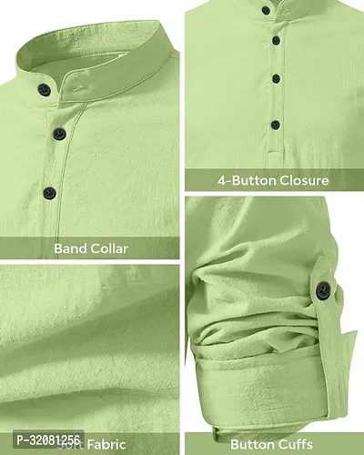 Stylish Light Green Cotton Blend Solid Short Kurta For Men-thumb2