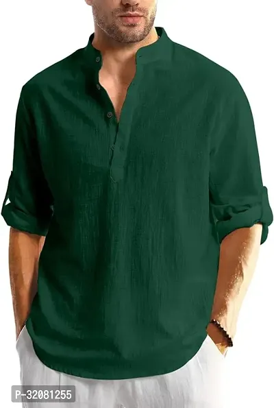 Stylish Green Cotton Blend Solid Short Kurta For Men-thumb0