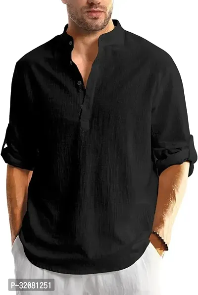 Stylish Black Cotton Blend Solid Short Kurta For Men-thumb0