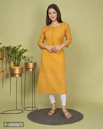 Stylish Yellow Cotton Kurta For Women-thumb0